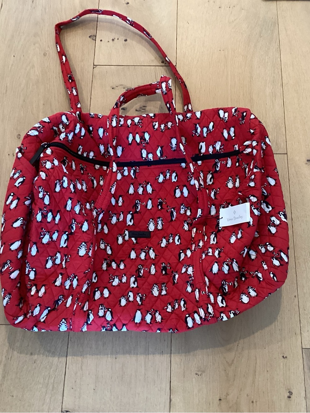 Vera Bradley Red Quilted Tote with Penguin Motif